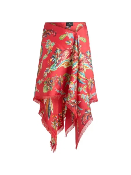 Fustă Etro cu franjuri de mătase cu model paisley roșu
