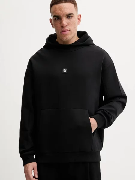 Pulover HUGO s kapuco črna