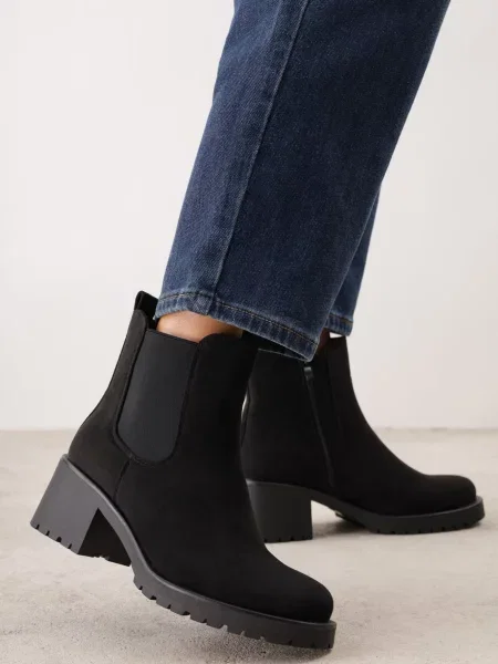Botine chelsea Ideal din piele cu toc jos negru
