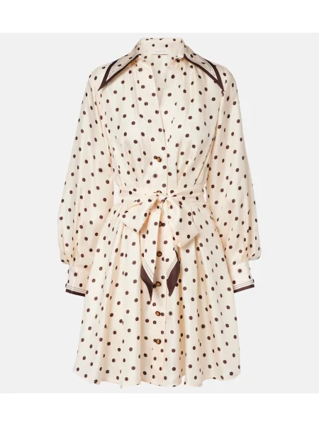 Jedwabna sukienka koszulowa Zimmermann w grochy garniturowa beżowa