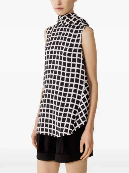 Top Lanvin fără mâneci în carouri negru