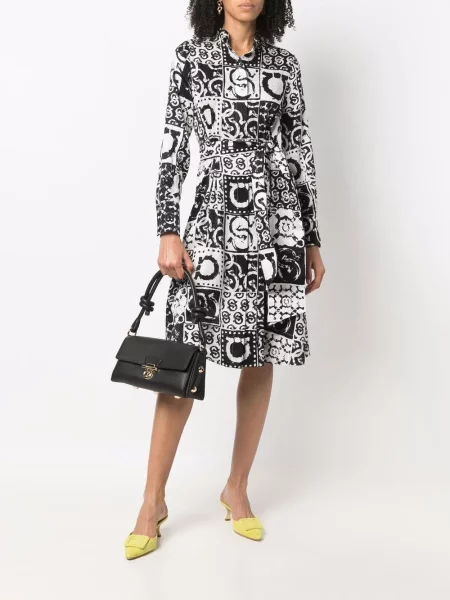 Rochie tip cămașă Ferragamo cu imagine negru