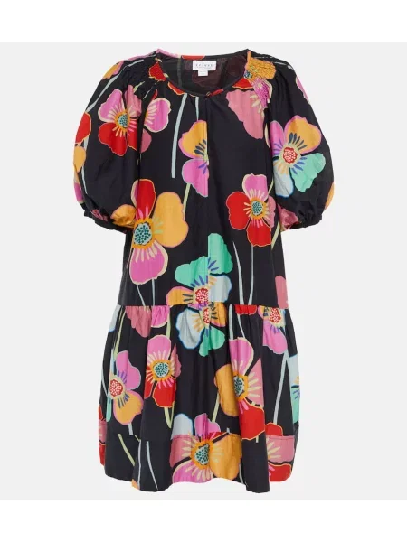 Mini obleka Velvet iz rebrastega žameta s cvetličnim vzorcem s potiskom