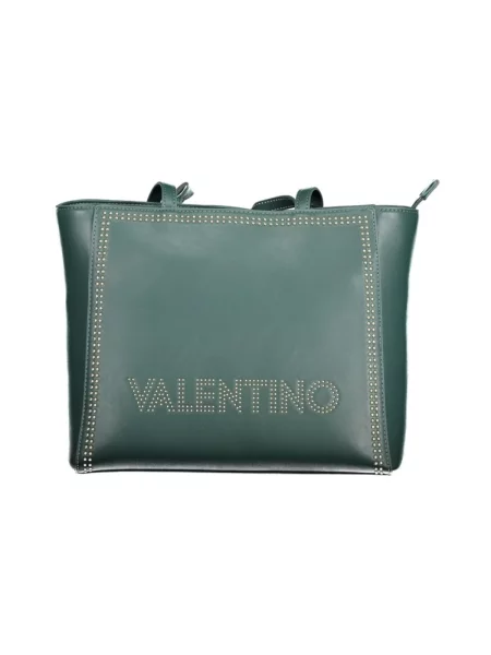 Lniana shopperka Valentino By Mario Valentino z ćwiekami zielona