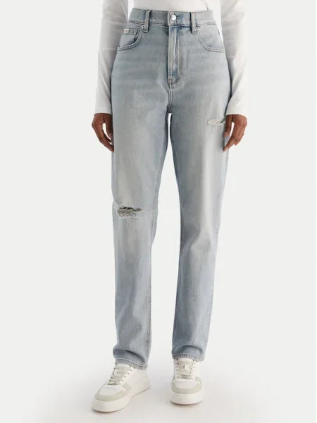 Дънки Calvin Klein Jeans с висока талия синьо