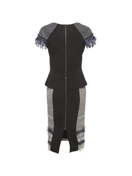 Μίντι φούστα Roland Mouret με κρόσσια tweed μαύρο