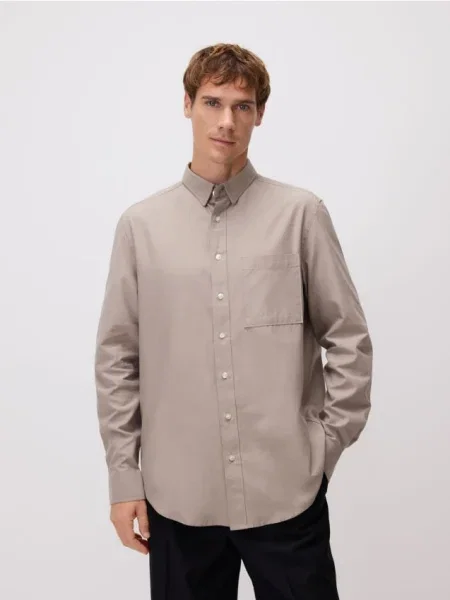 Reserved Cămașă regular fit cu fribră Lyocell bej