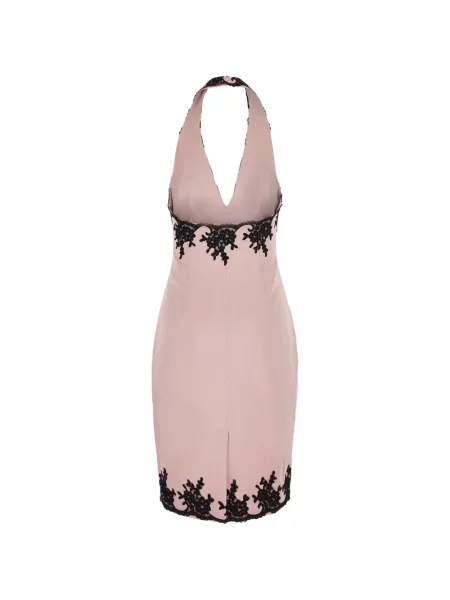 Rochie mini Markgong din dantelă cu gât halter roz