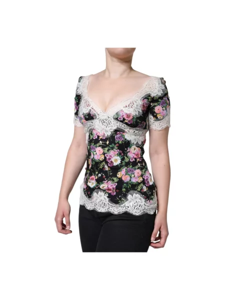 Bluzka Dolce And Gabbana w kwiatki koronkowa czarna