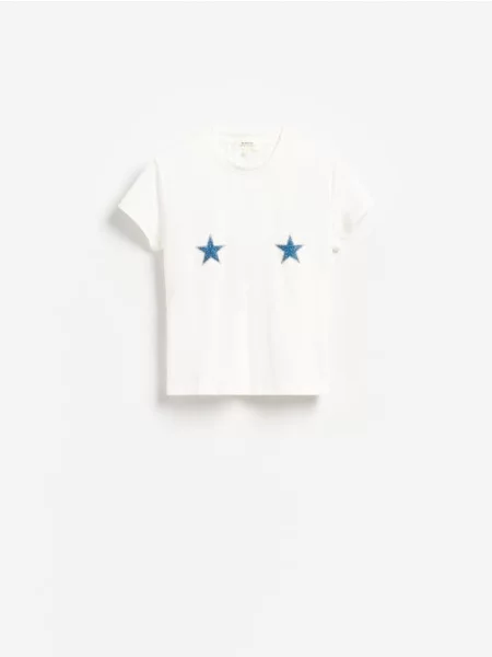 Reserved Tricou cu aplicații decorative alb