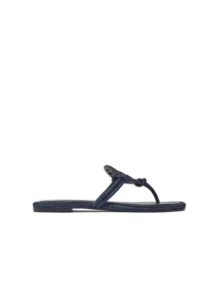 Klapki Tory Burch skórzane niebieskie
