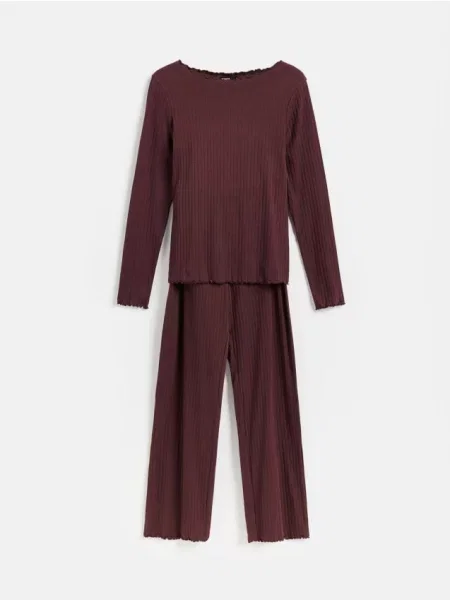 Reserved Pijamale două piese cu nervuri violet-închis violet