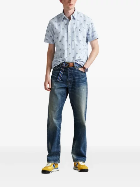 Koszulka Polo Ralph Lauren w paski garniturowa płócienna niebieska