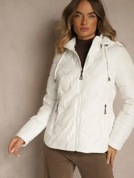 Pikowana Kurtka Przejściowa z Kapturem Cinetta biała
