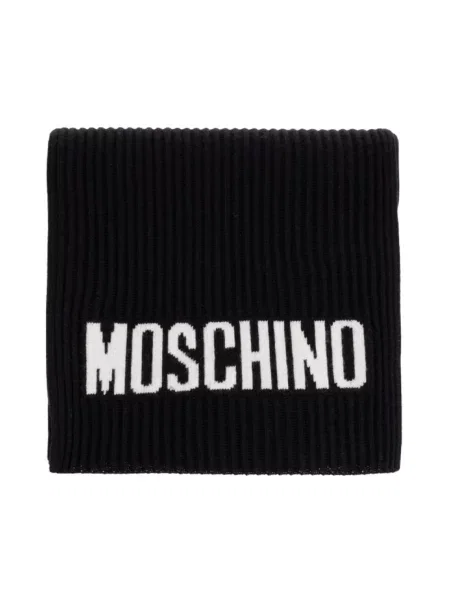 Szal Moschino wełniana z logo czarna