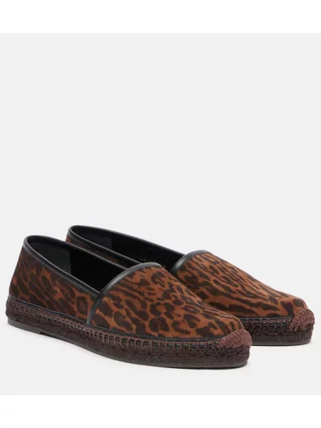 Espadrile Tom Ford din piele de căprioară cu imagine cu model leopard maro