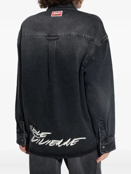 Cămașă Kenzo cu broderie cu model floral negru