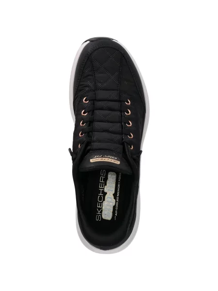 Καπιτονέ sneakers Skechers με κορδόνια με δαντέλα μαύρο