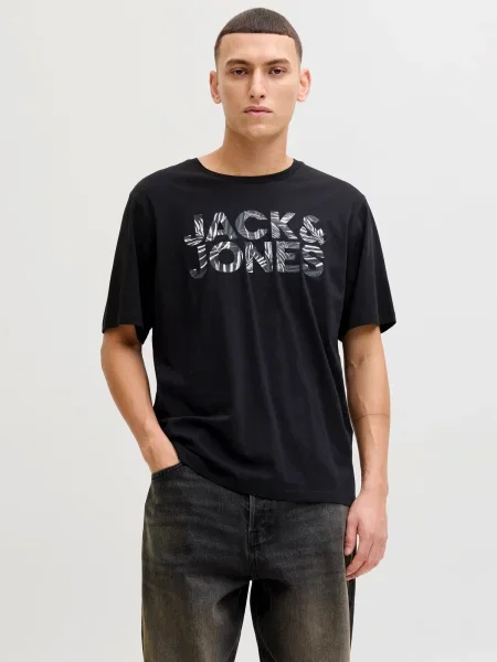 JACK & JONES Majica JJEJEFF tamo siva bijela crna