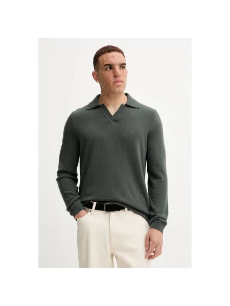 Sweter z dzianiny o kroju regular fit z mieszanki bawełny i żywej wełny Marc O'polo zielony
