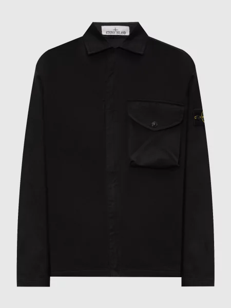 Куртка в стилі сорочки з патчем логотипа Stone Island чорна