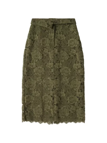 Fustă midi Simone Rocha cu model floral din dantelă verde