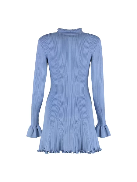 Dzianinowa mała sukienka mini Self-portrait retro niebieska