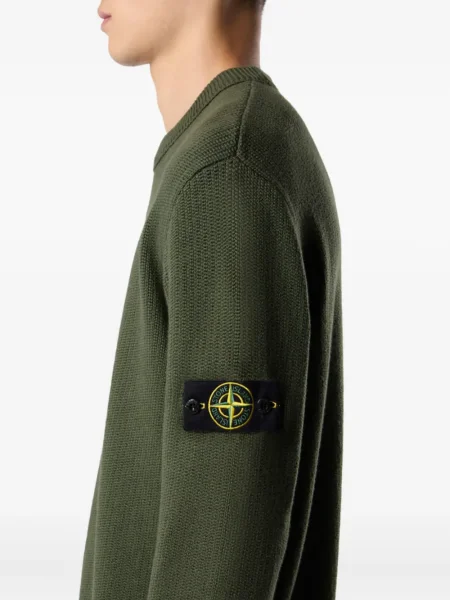 Pulover Stone Island cu decolteu rotund cu strasuri verde