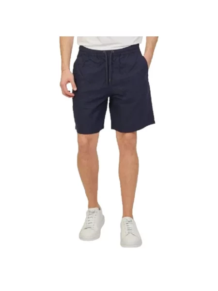 Lniane bermudy Emporio Armani niebieskie