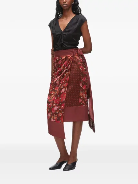 Fustă midi 3.1 Phillip Lim cu model floral roșu