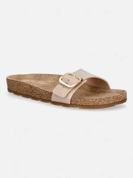 Tommy Hilfiger papuci de damă din piele TH CLASSIC CORK SANDAL PEARL LTH bej