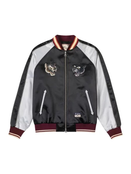 Haftowana kurtka Evisu w panterkę czarna