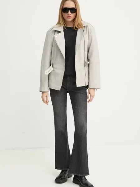 Шкіряна куртка Gestuz перехідна oversize бежевий