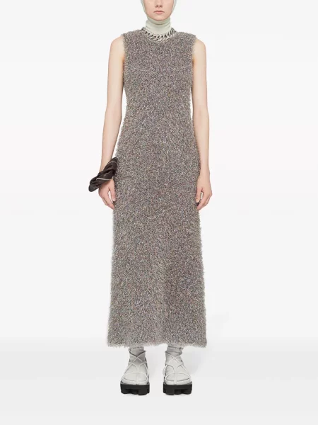 Midi suknelė Jil Sander be rankovių v formos iškirpte iki kelių sidabrinė