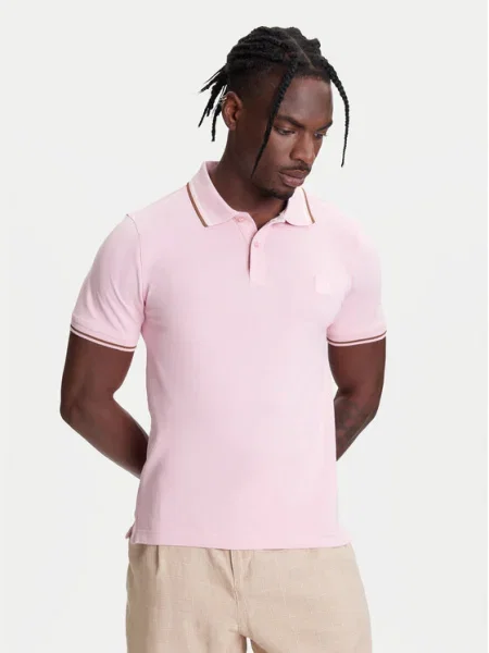 Тениска с яка United Colors of Benetton с изчистен дизайн розово