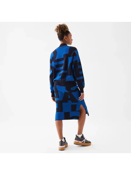 Lacoste Wzorzysty Sweter Z Golfem niebieski