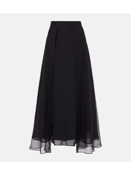 Fustă midi Brunello Cucinelli din satin până la genunchi negru