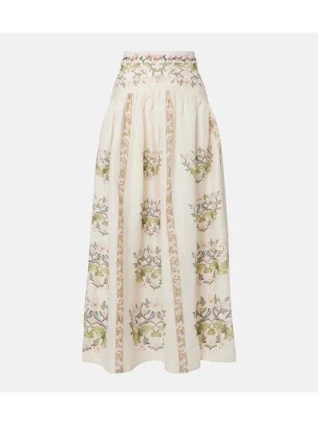 Fustă midi Agua By Agua Bendita de in cu model floral alb