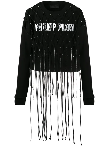 Decupat top Philipp Plein cu franjuri negru