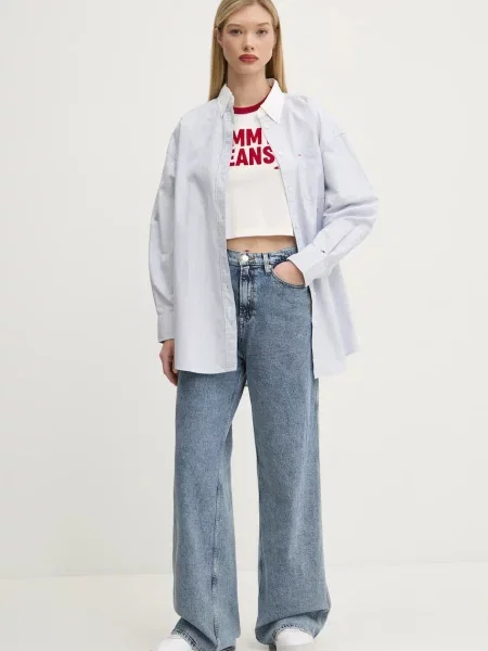 Koszula Tommy Jeans w paski niebieska