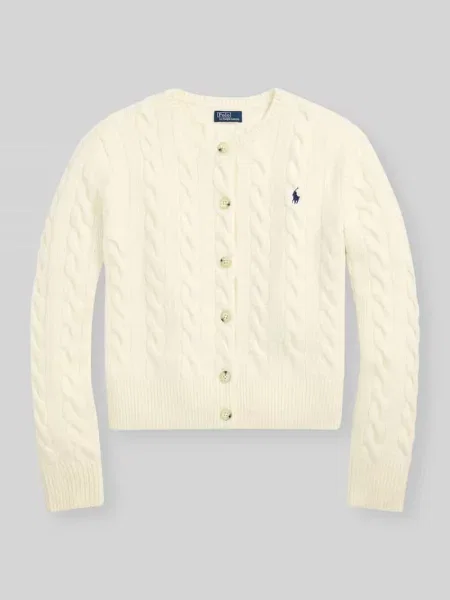 Kurtka z dzianiny z mieszanki lnu i kaszmiru ze ściegiem warkoczowym Polo Ralph Lauren biała