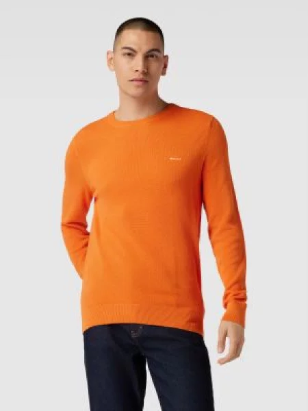 Sweter z dzianiny z okrągłym dekoltem i wyhaftowanym logo Gant pomarańczowy