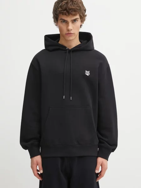 Mikina Maison Kitsuné Fox Head Comfort s kapucí hladká černá