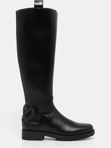 Шкіряні чоботи Love Moschino на плоскому підборі чорний