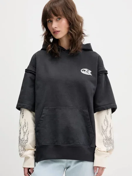 Кофта Barrow з капюшоном з принтом сірий