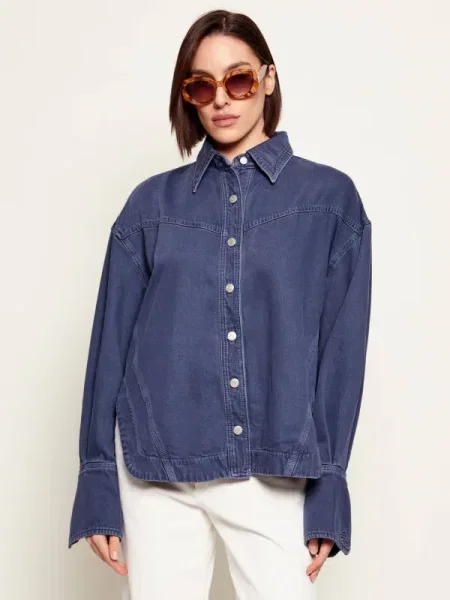 BOSS Orange cămașă jeans C OVERSHIRT bleumarin cu guler clasic relaxed gri