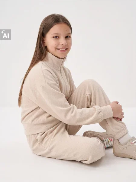 Sinsay Žebrované jogger kalhoty béžová