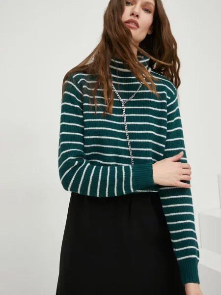 Пуловер Answear Lab дамски от топла материя с поло зелено