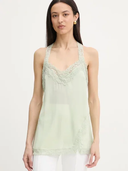 Top z jedwabiu Pinko zielony