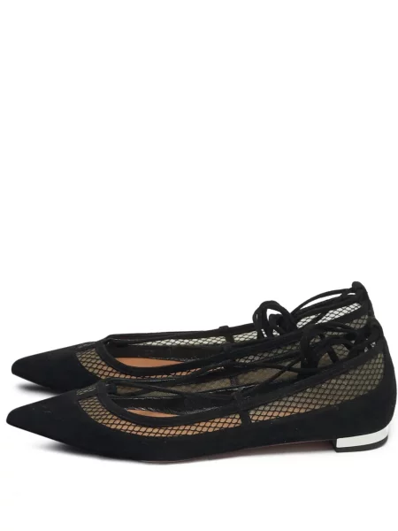 Полуотворени обувки Aquazzura с връзки без ток с дантела черно